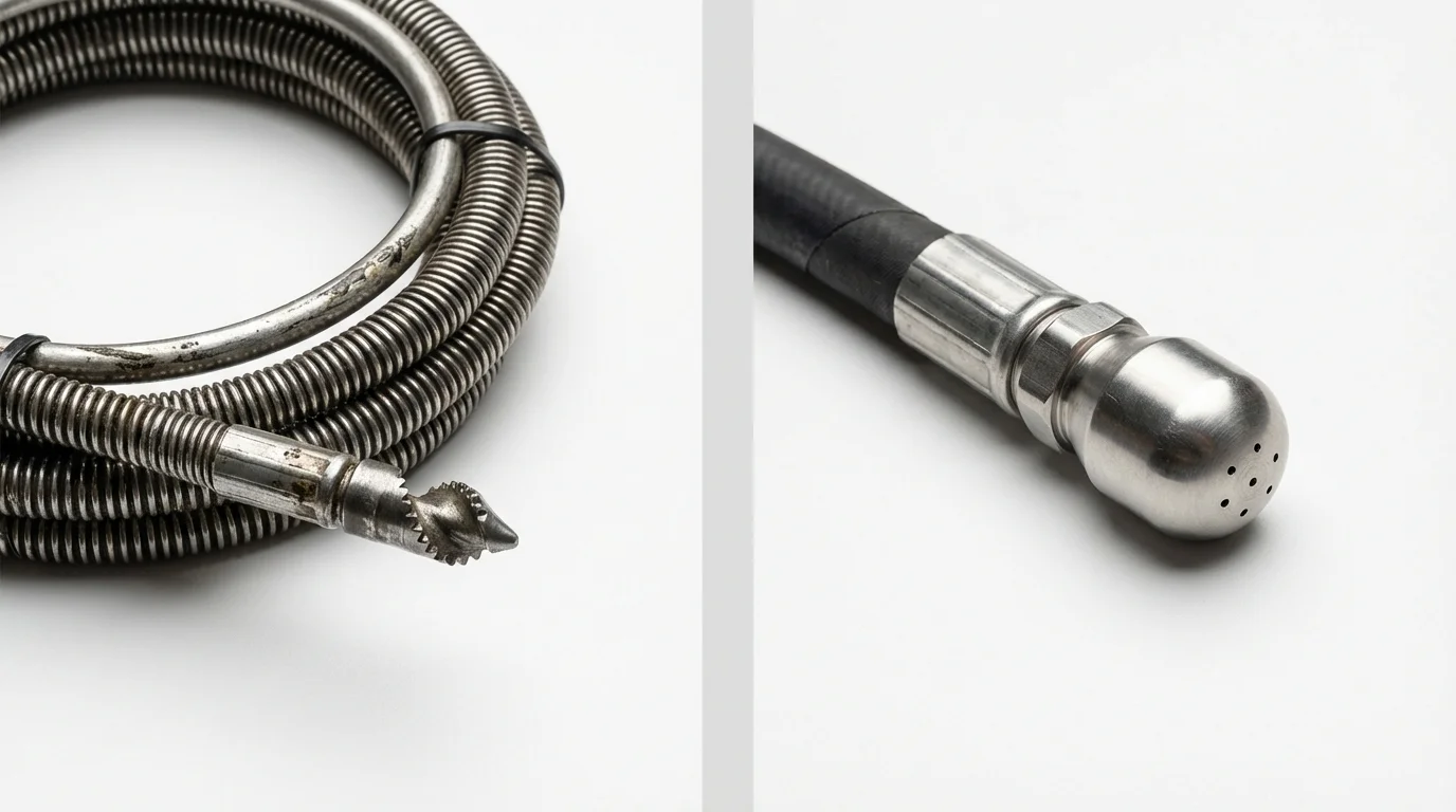 Drain snake cable and hydro jetting nozzle used for drain cleaning in Watsontown, PA