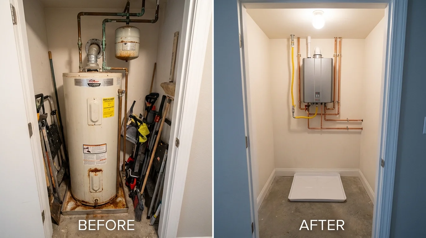 Tank water heater versus wall-mounted tankless unit comparison for Watsontown, PA homeowners