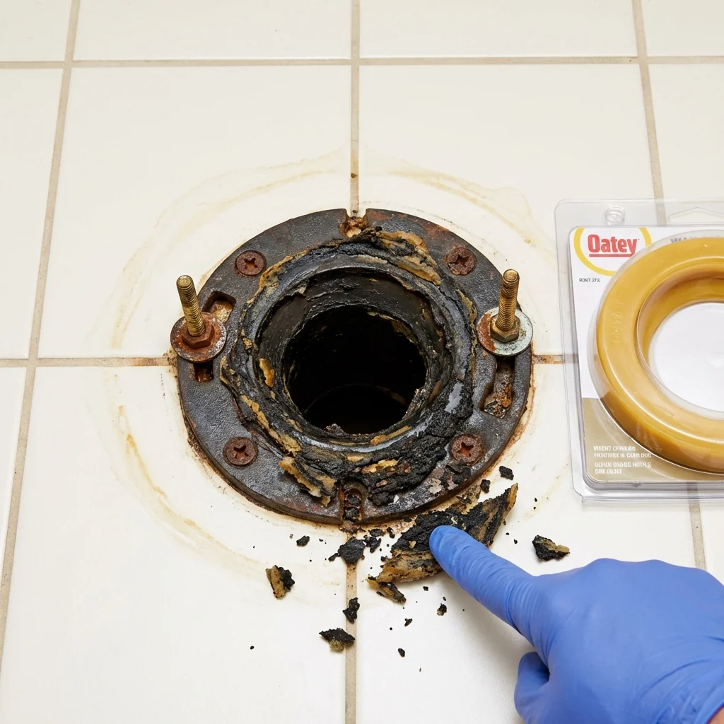 Failed wax ring showing water seepage at the base of a toilet in a Watsontown, PA home