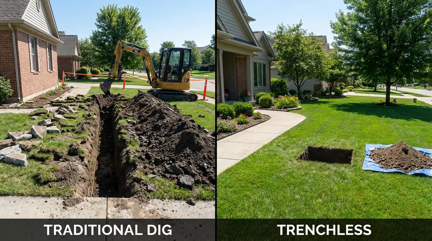 Trenchless sewer repair with minimal yard damage versus traditional excavation in Watsontown, PA